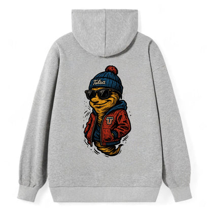 Tulsa Hurricane wearing Tulsa beanie with TU patch - Classic Pullover Hoodie - Grey