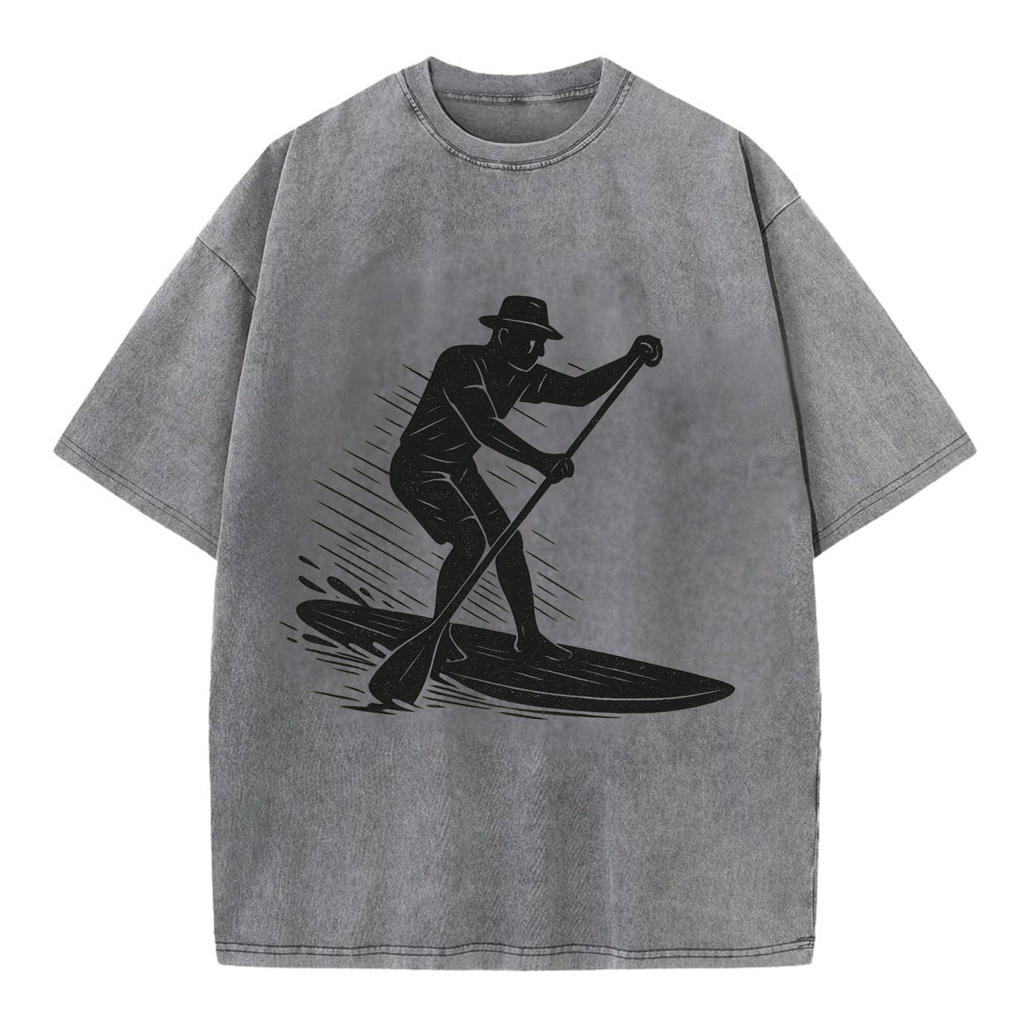 Stand-up paddleboarder on calm water - Vintage T-shirt - Grey