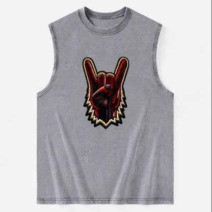 ROCK HAND HORNS - devil horns hand gesture in black and red , metal music - Vintage Washed Tank - Grey