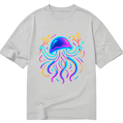 Jellyfish conducting a glow orchestra using coral batons in deep ocean concert - Classic T-shirt - Grey