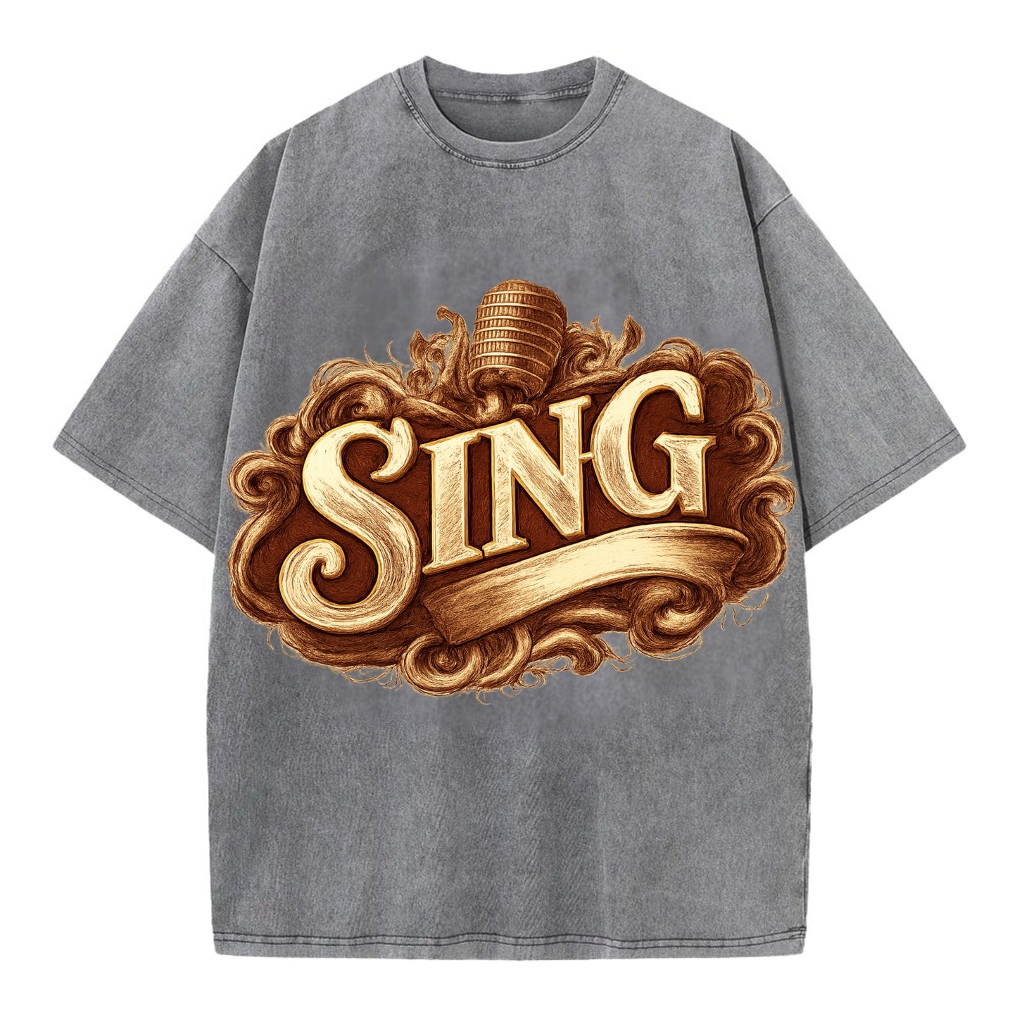 Bold typography design - "SING" - vocal expression, musical soul - Vintage T-shirt - Grey