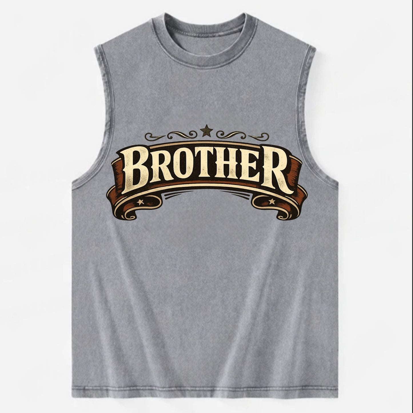Bold typography design - "BROTHER" - male bond, brotherhood - Vintage Washed Tank - Grey