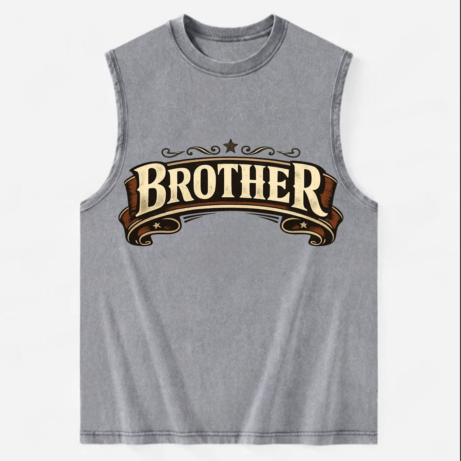 Bold typography design - "BROTHER" - male bond, brotherhood - Vintage Washed Tank - Grey