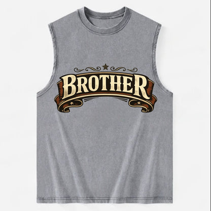 Bold typography design - "BROTHER" - male bond, brotherhood - Vintage Washed Tank - Grey