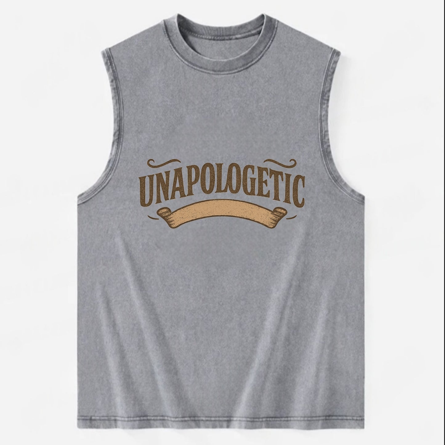 Bold typography design - "UNAPOLOGETIC" - no regrets, owning it - Vintage Washed Tank - Grey