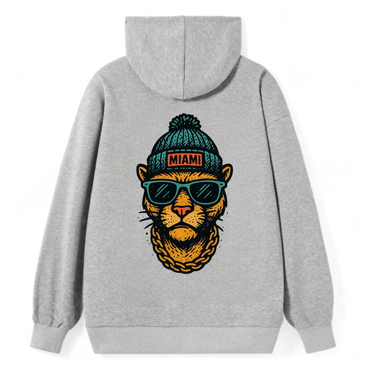 Florida Panther wearing Miami beanie with pom pom and wayfarer sunglasses - Classic Pullover Hoodie - Grey