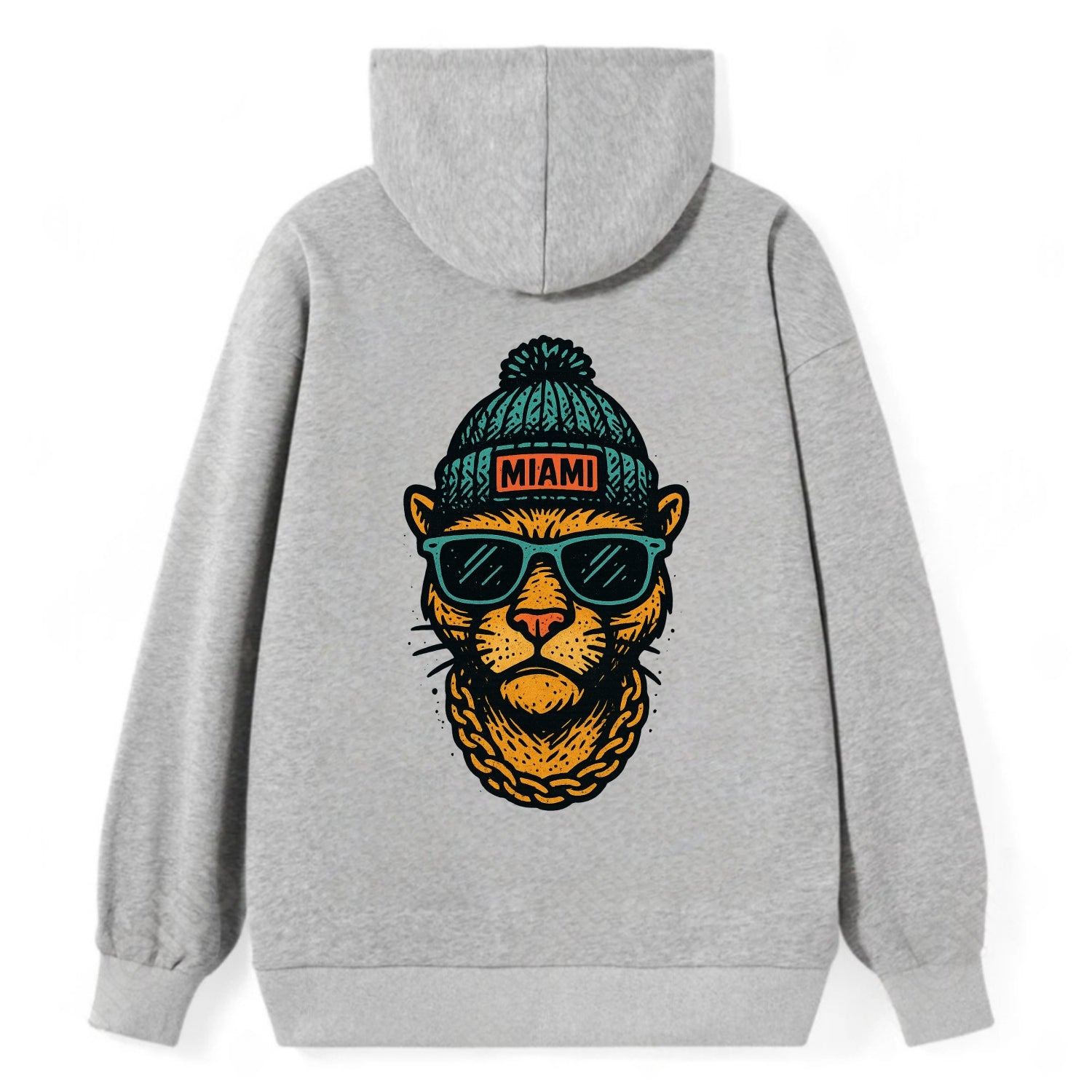 Florida Panther wearing Miami beanie with pom pom and wayfarer sunglasses - Classic Pullover Hoodie - Grey