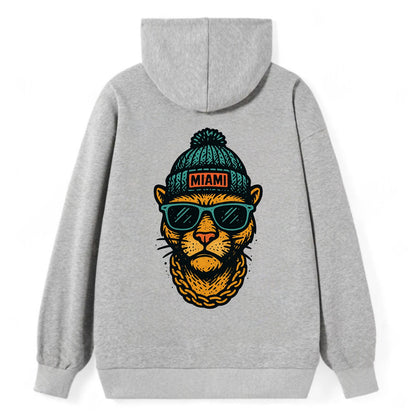 Florida Panther wearing Miami beanie with pom pom and wayfarer sunglasses - Classic Pullover Hoodie - Grey