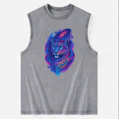 Majestic snow leopard with rainbow gradient spots, crystalline flowing - Vintage Washed Tank - Grey
