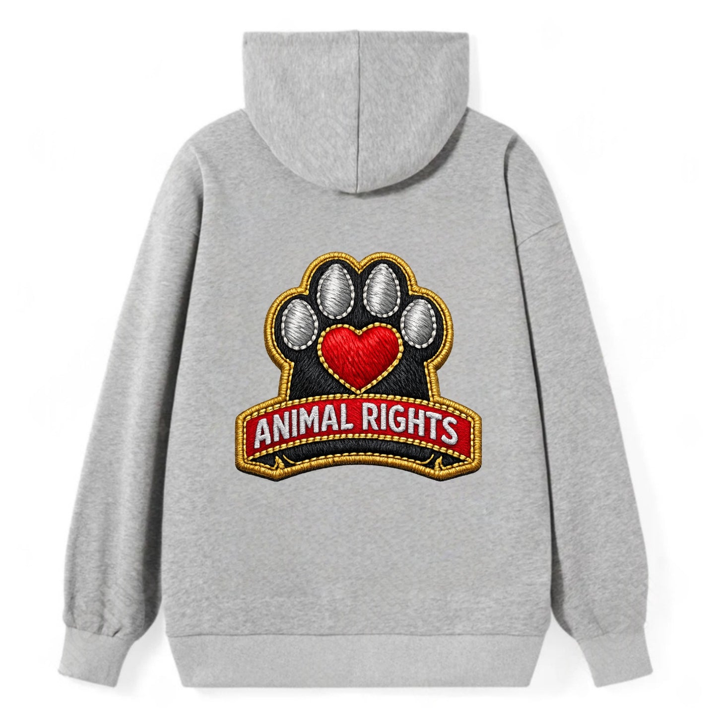 ANIMAL RIGHTS - raised paw with heart in red , advocacy - Classic Pullover Hoodie - Grey