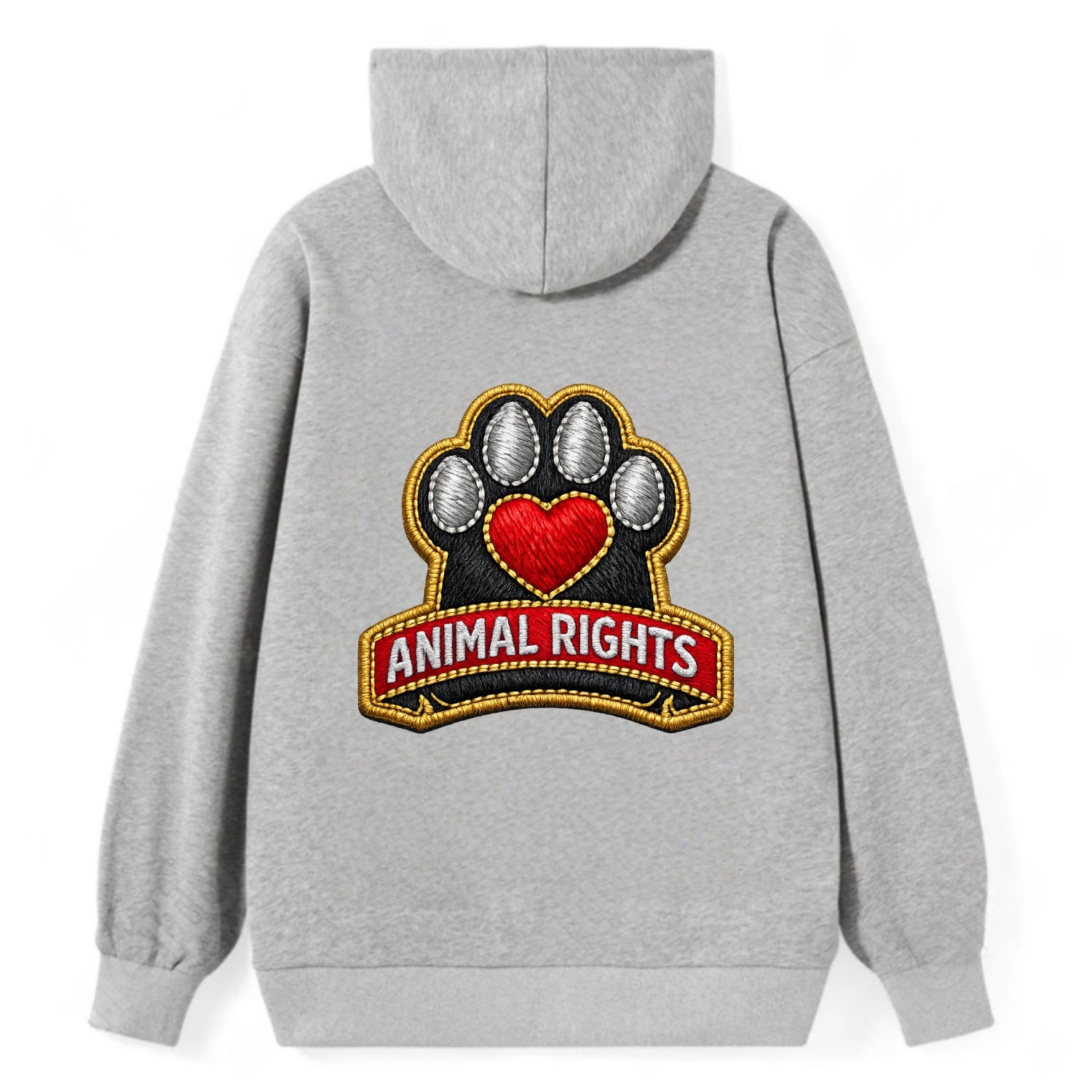 ANIMAL RIGHTS - raised paw with heart in red , advocacy - Classic Pullover Hoodie - Grey