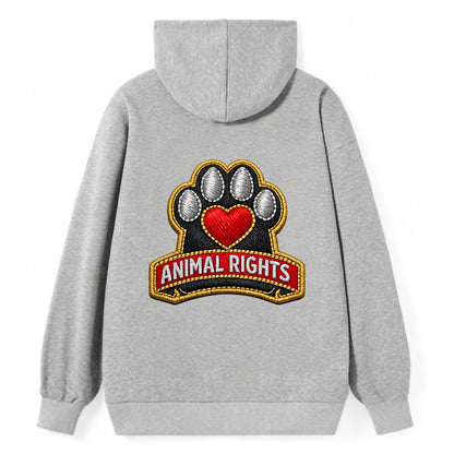 ANIMAL RIGHTS - raised paw with heart in red , advocacy - Classic Pullover Hoodie - Grey