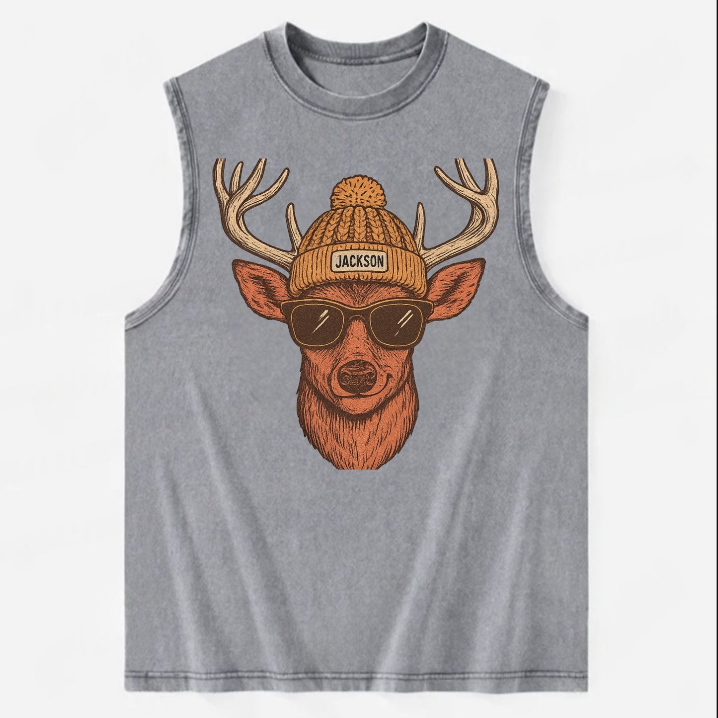 Mississippi White-tailed Deer wearing Jackson beanie with pom pom and - Vintage Washed Tank - Grey