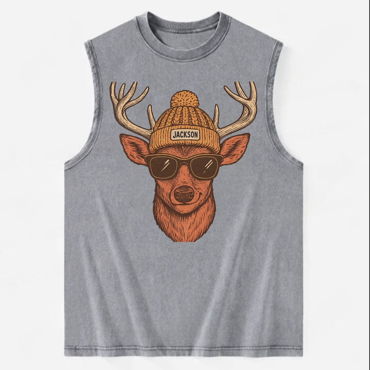 Mississippi White-tailed Deer wearing Jackson beanie with pom pom and - Vintage Washed Tank - Grey