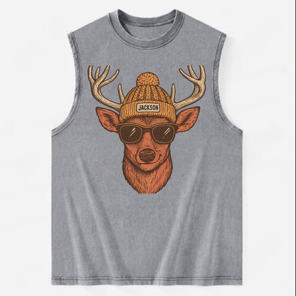 Mississippi White-tailed Deer wearing Jackson beanie with pom pom and - Vintage Washed Tank - Grey