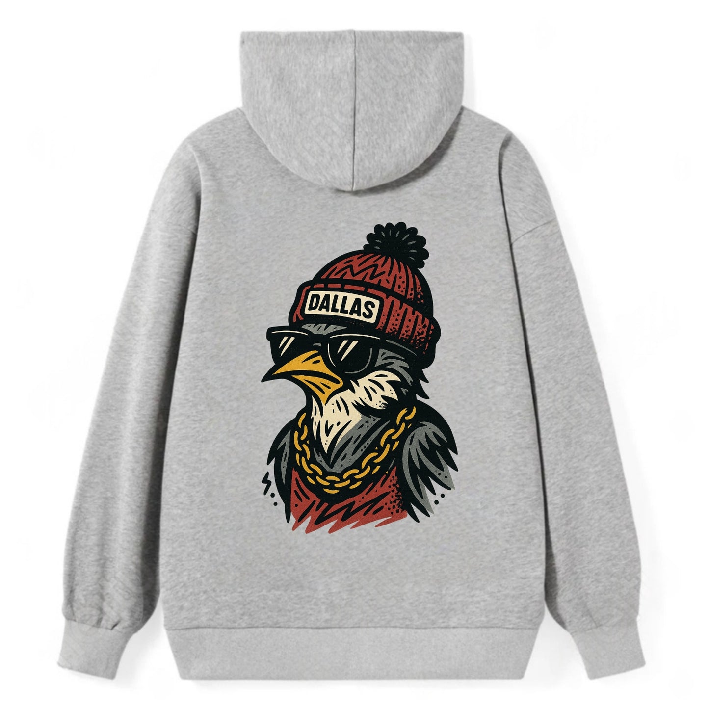 Dallas Mockingbird wearing Dallas beanie with pom pom and wayfarer - Classic Pullover Hoodie - Grey