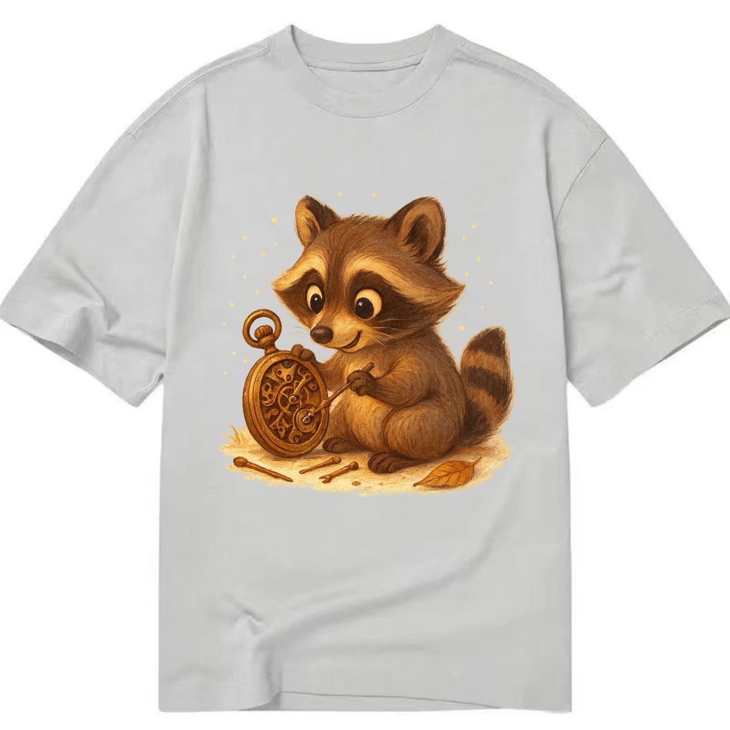 Raccoon tinkering with a steampunk pocket watch using tiny brass tools - Classic T-shirt - Grey