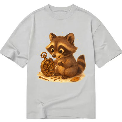 Raccoon tinkering with a steampunk pocket watch using tiny brass tools - Classic T-shirt - Grey