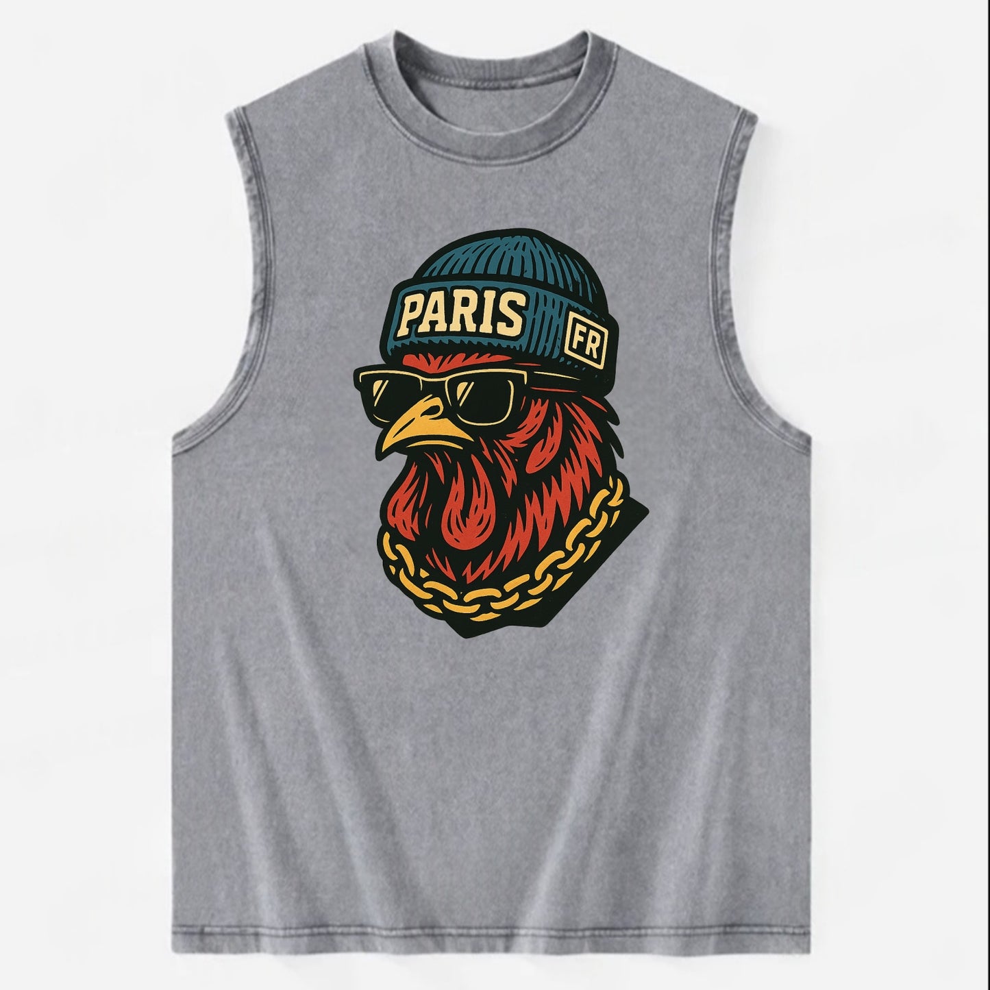 Paris Rooster - Vintage Washed Tank - Grey