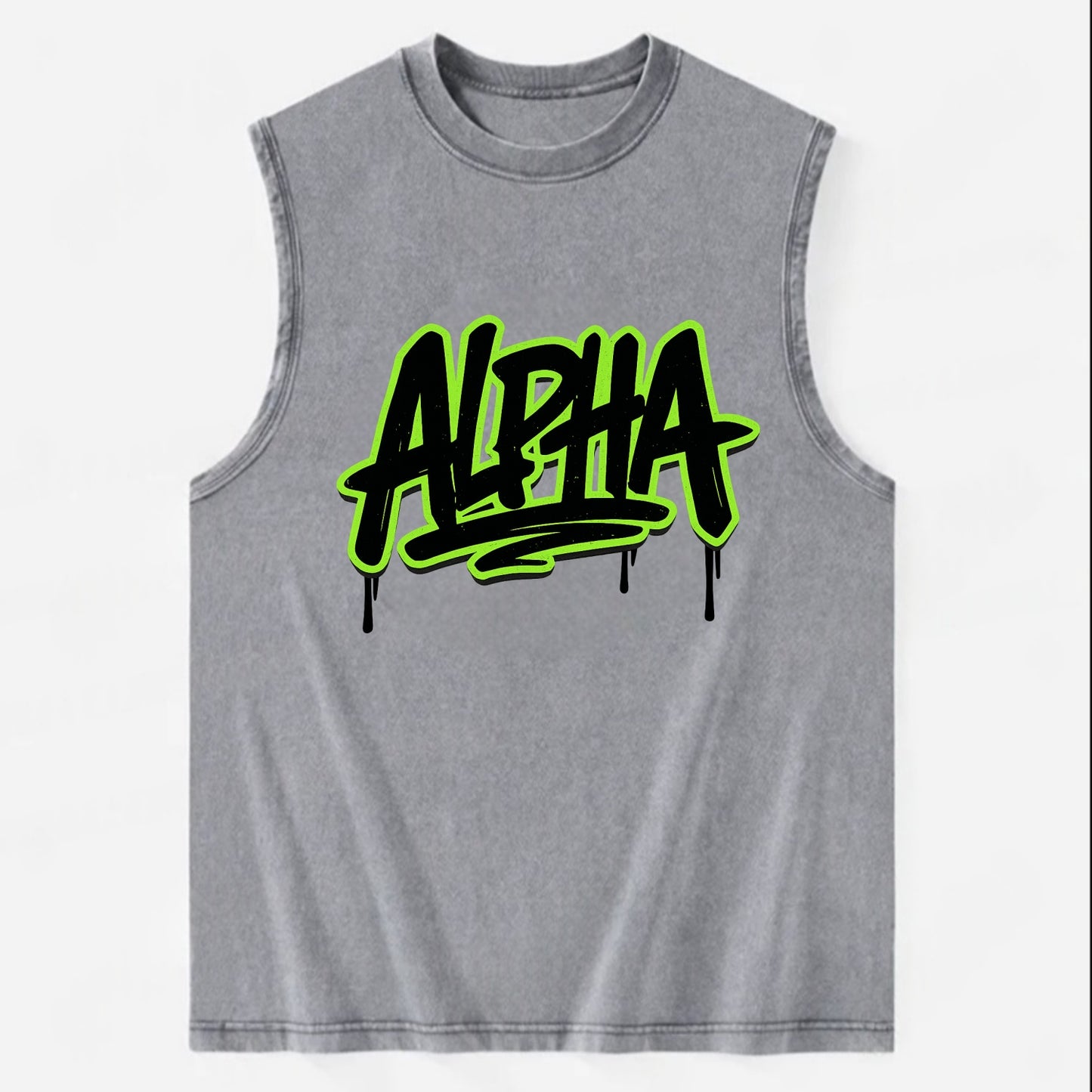 Bold typography design - "ALPHA" - leader of the pack - Vintage Washed Tank - Grey