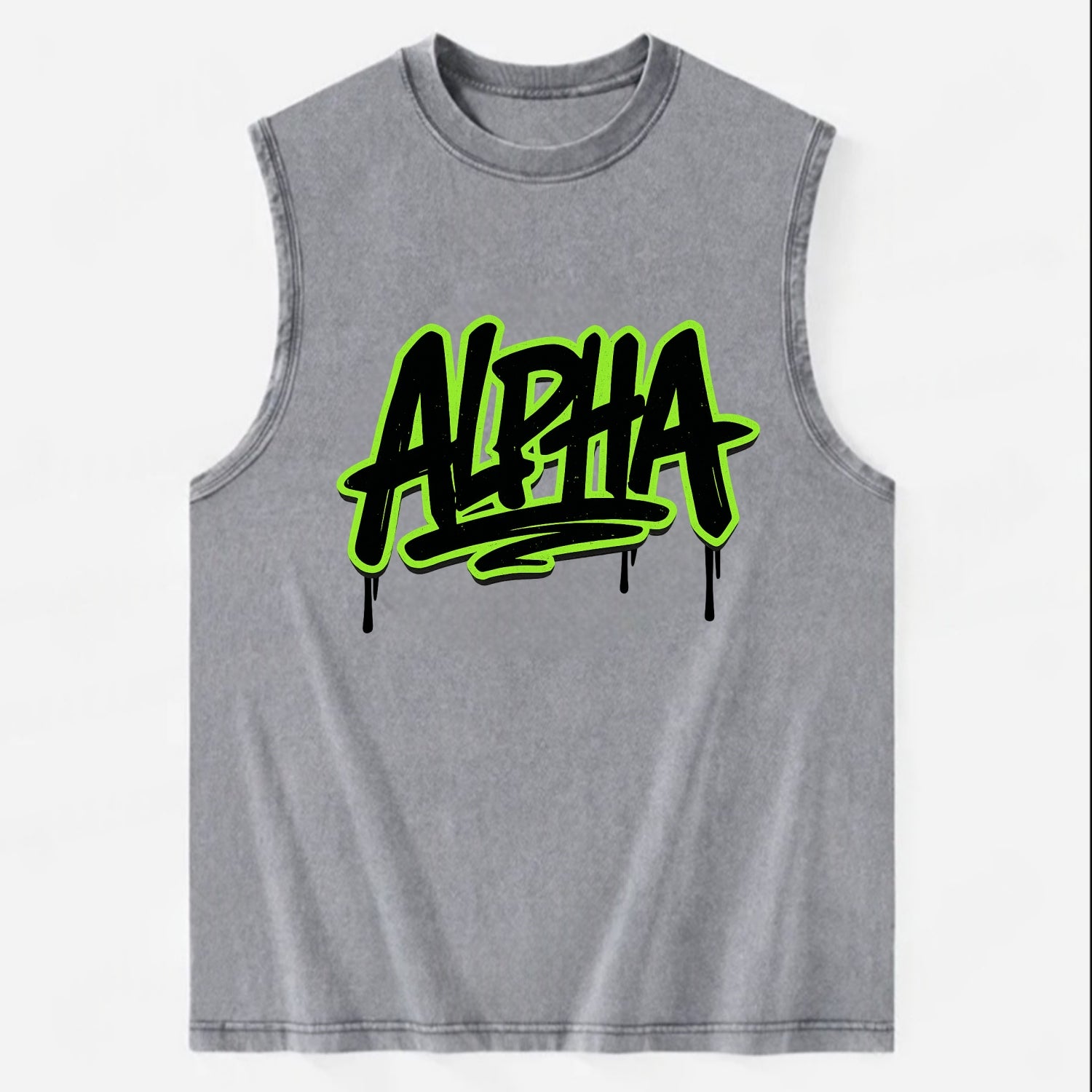 Bold typography design - "ALPHA" - leader of the pack - Vintage Washed Tank - Grey