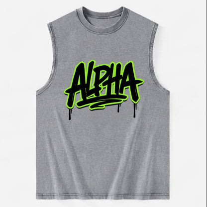 Bold typography design - "ALPHA" - leader of the pack - Vintage Washed Tank - Grey