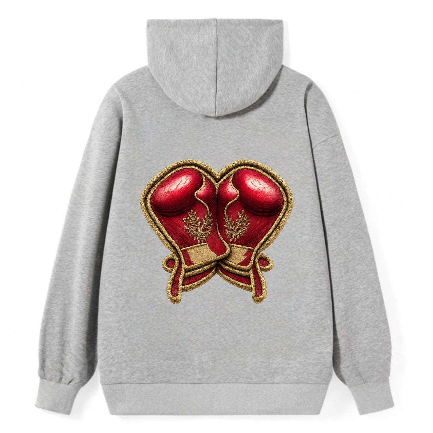 Embroidered patch design - BOXING GLOVES - red boxing gloves crossed in - Classic Pullover Hoodie - Grey