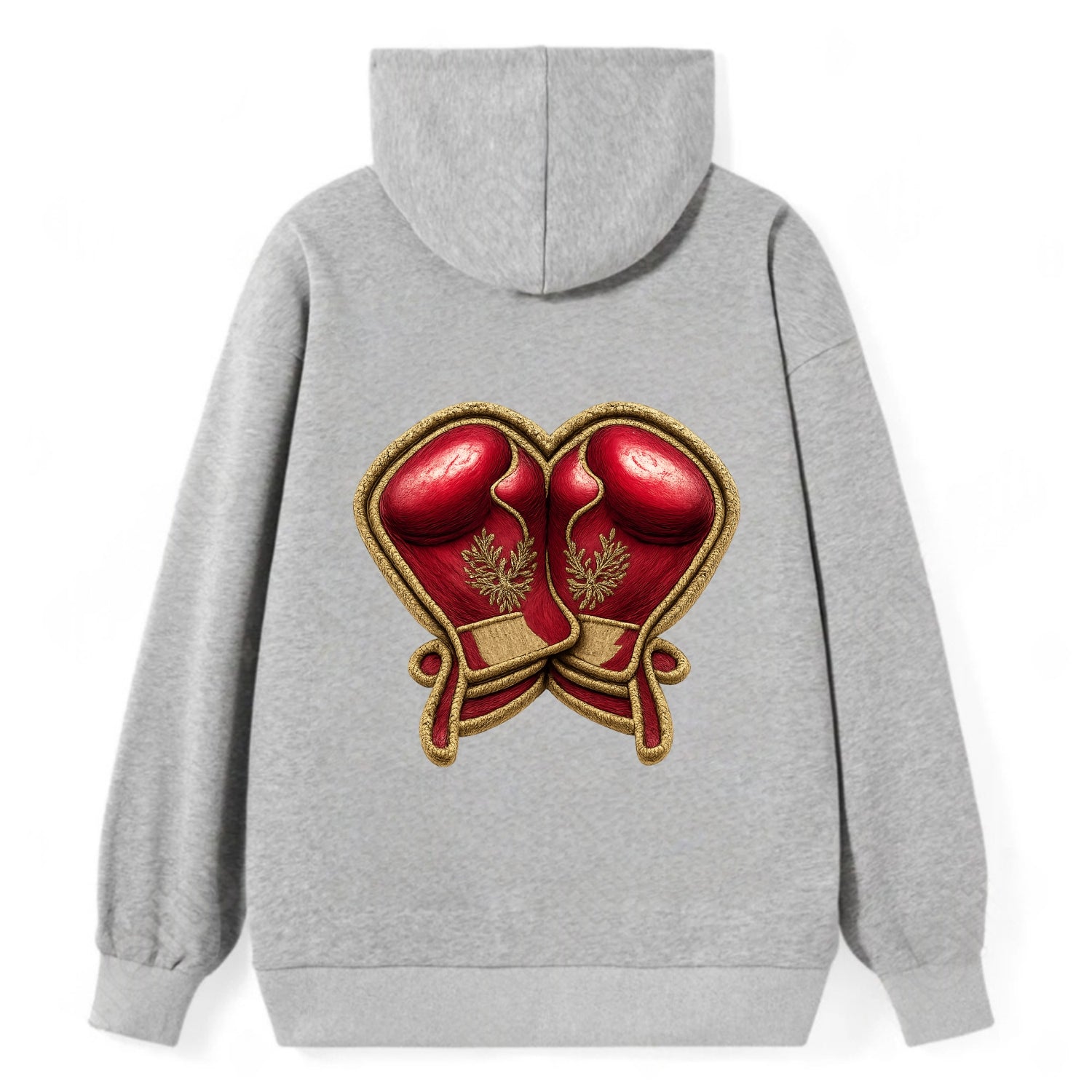 Embroidered patch design - BOXING GLOVES - red boxing gloves crossed in - Classic Pullover Hoodie - Grey