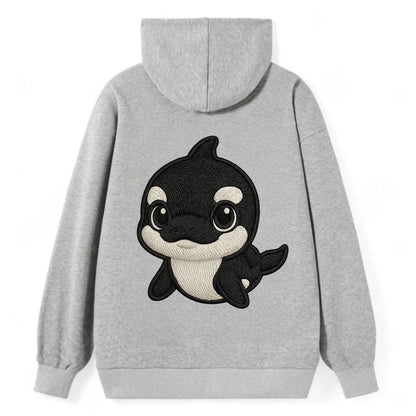 Baby Orca - black and white pattern, white eye patch, front-facing, - Classic Pullover Hoodie - Grey