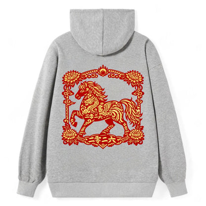 HORSE | Silk style horse design | Gold and silver thread appearance | - Classic Pullover Hoodie - Grey