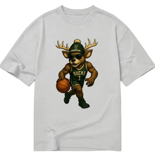 Milwaukee Buck Deer wearing Bucks green and cream beanie with antlers and - Classic T-shirt