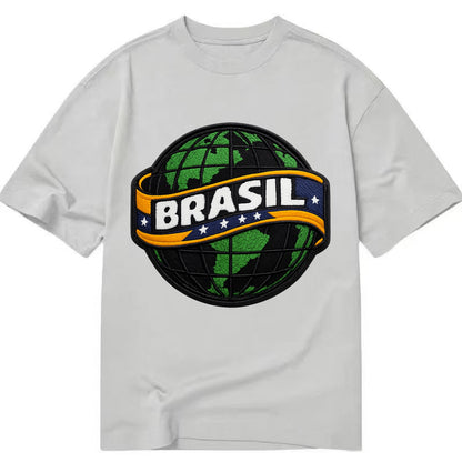 BRAZILIAN FLAG GLOBE - green globe with banner in green yellow blue , Brasil - Classic T-shirt - Grey