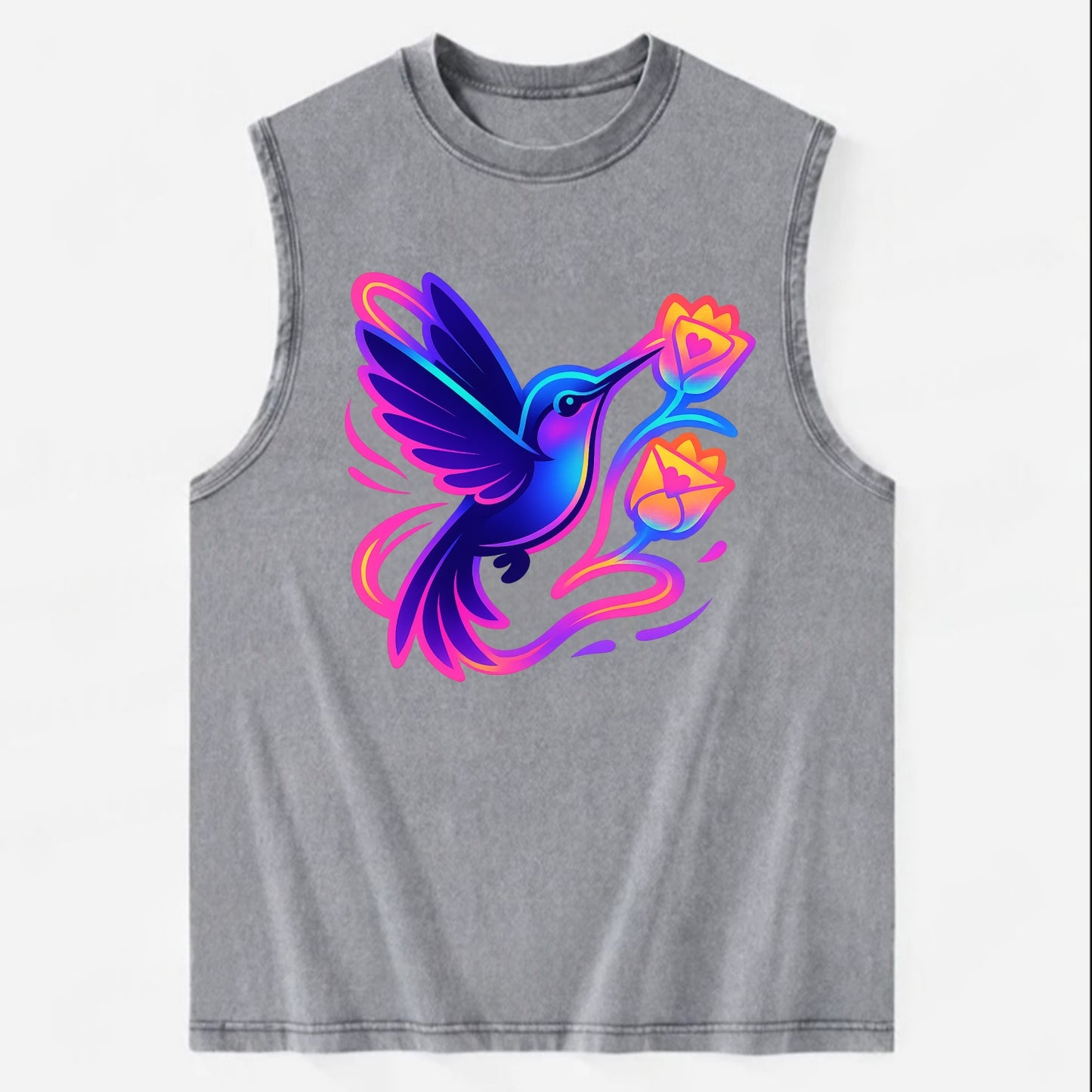 Hummingbird delivering miniature love letters tucked inside flower envelopes - Vintage Washed Tank - Grey