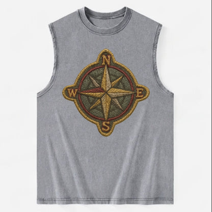 Compass rose with cardinal directions - explorer symbol - Vintage Washed Tank - Grey