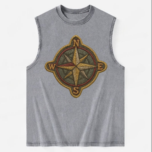 Compass rose with cardinal directions - explorer symbol - Vintage Washed Tank - Grey