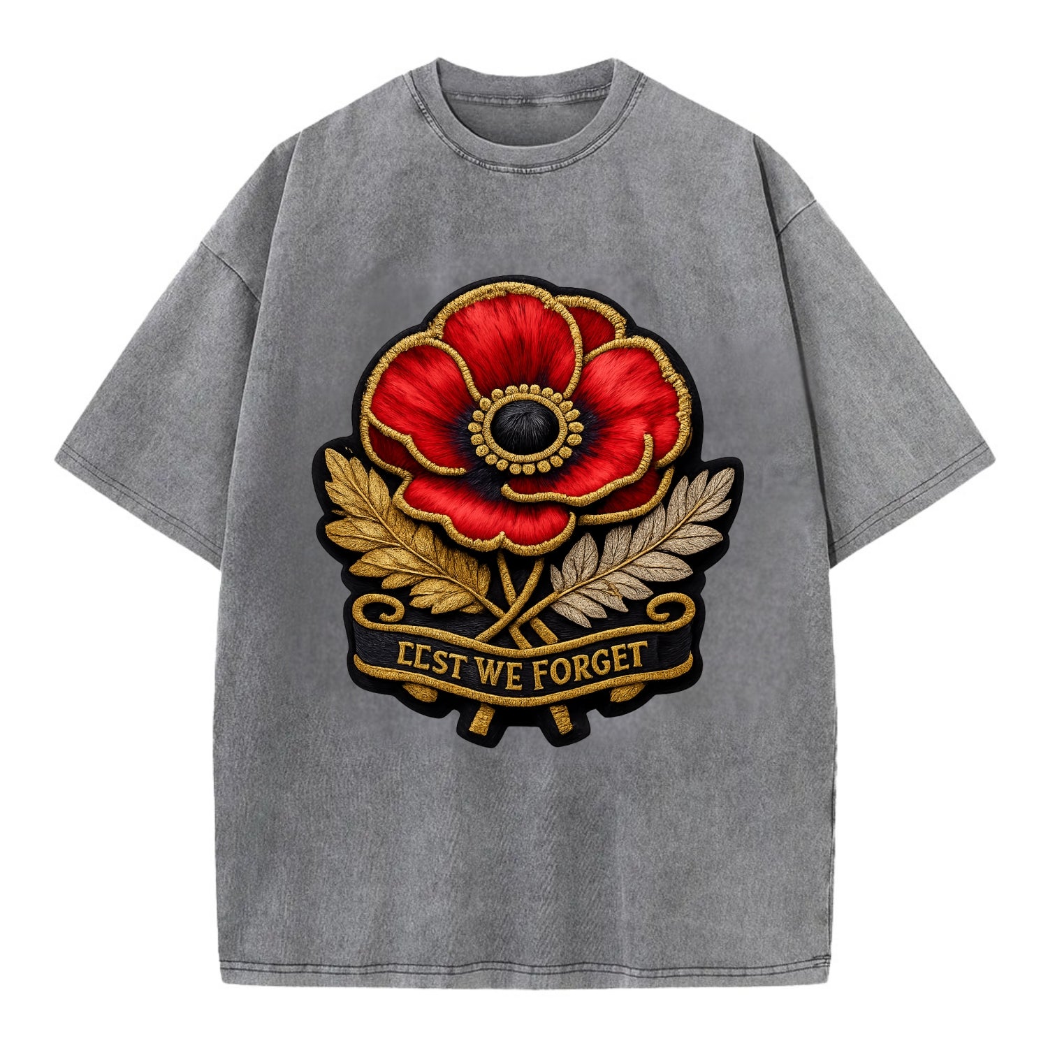 MEMORIAL POPPY - red poppy flower in scarlet , remembrance - Vintage T-shirt - Grey