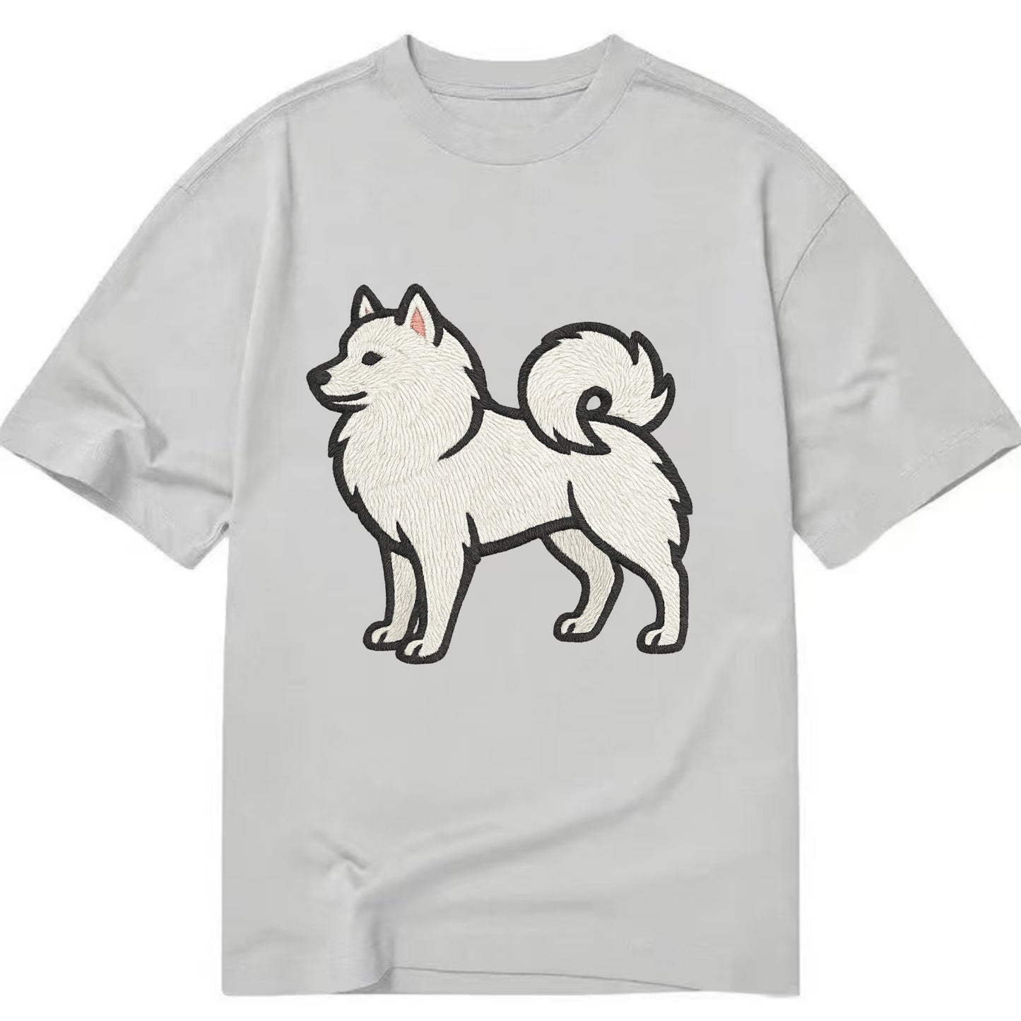 American Eskimo Dog - White spitz embroidered standing design - Classic T-shirt - Grey