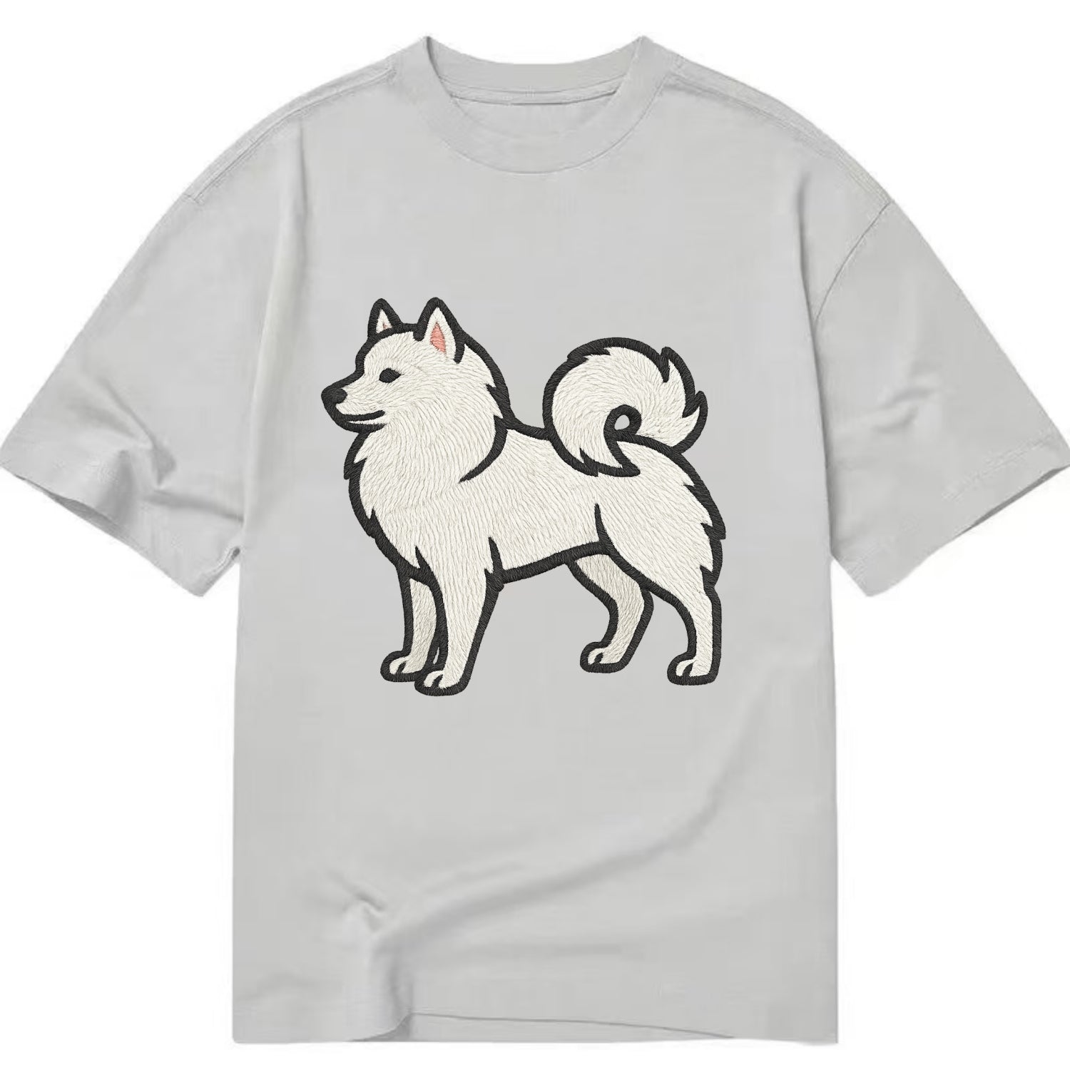 American Eskimo Dog - White spitz embroidered standing design - Classic T-shirt - Grey