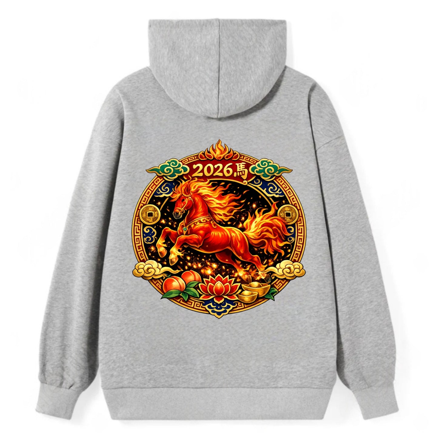 FIRE HORSE | Flaming mane and tail horse | Blazing orange and red colors - Classic Pullover Hoodie - Grey
