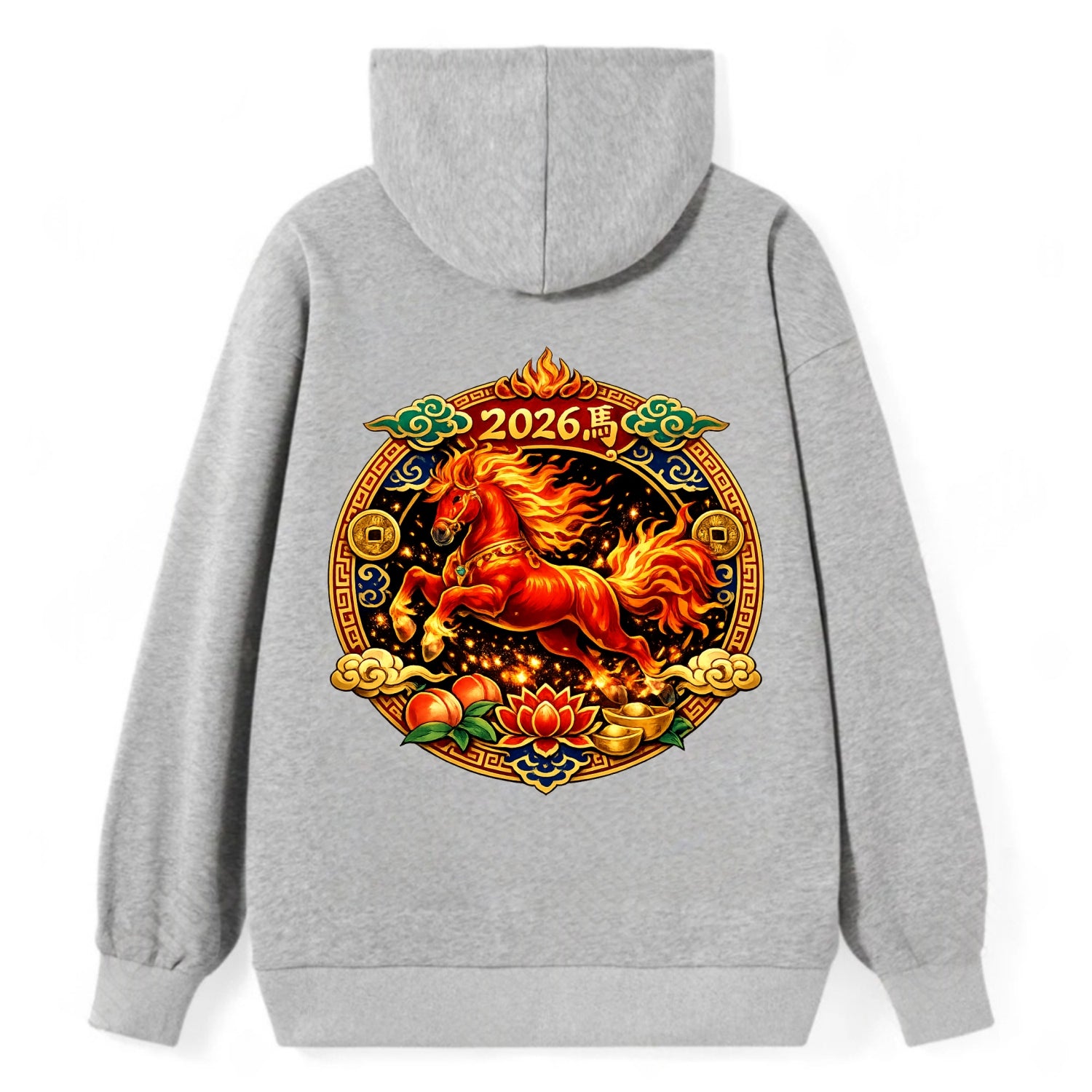 FIRE HORSE | Flaming mane and tail horse | Blazing orange and red colors - Classic Pullover Hoodie - Grey