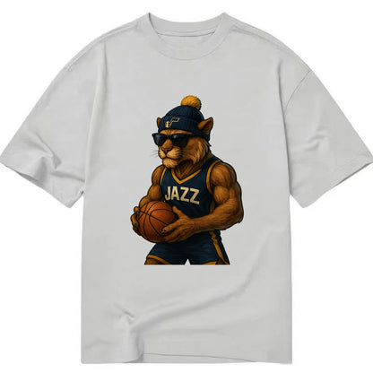 Utah Mountain Lion wearing Jazz navy and yellow beanie with music note and - Classic T-shirt - Grey