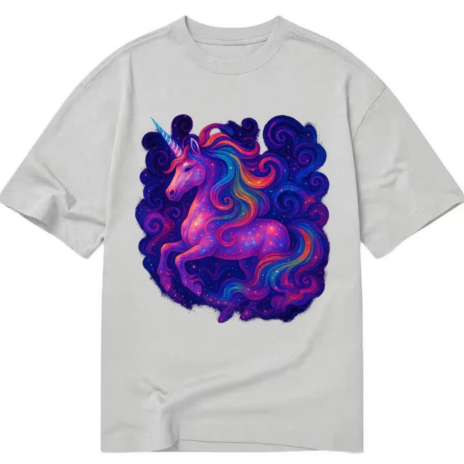 Magical unicorn with flowing rainbow gradient mane, iridescent horn with spiral - Classic T-shirt - Grey