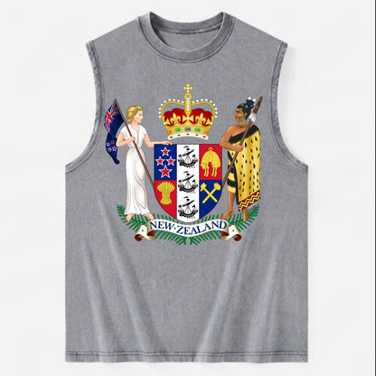 Coat Of Arms Of New Zealand - Vintage Washed Tank - Grey