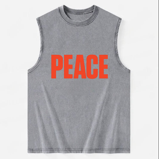 Bold typography design - "PEACE" - inner calm, tranquility, serenity - Vintage Washed Tank - Grey