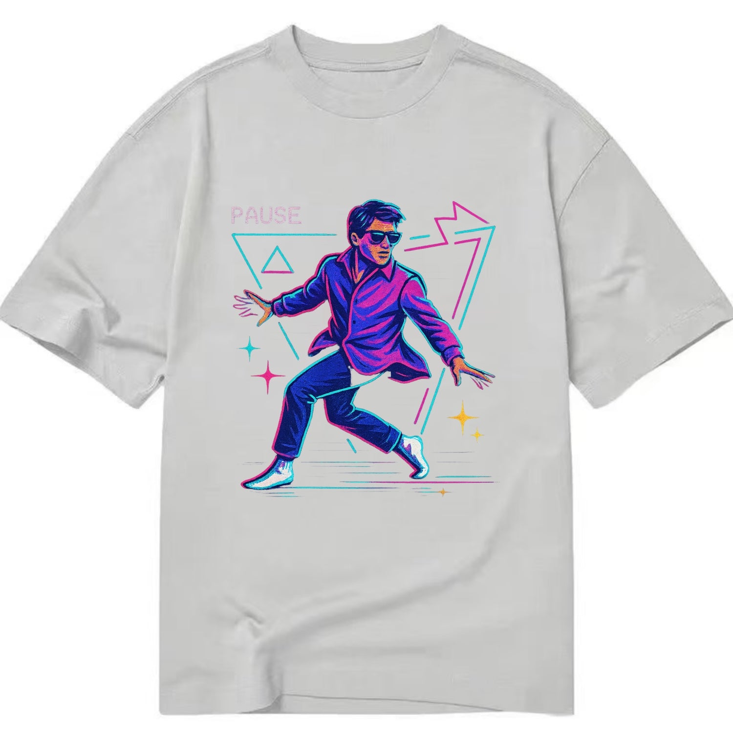 confident figure sliding across polished wooden floor in socks and sunglasses - Classic T-shirt - Grey