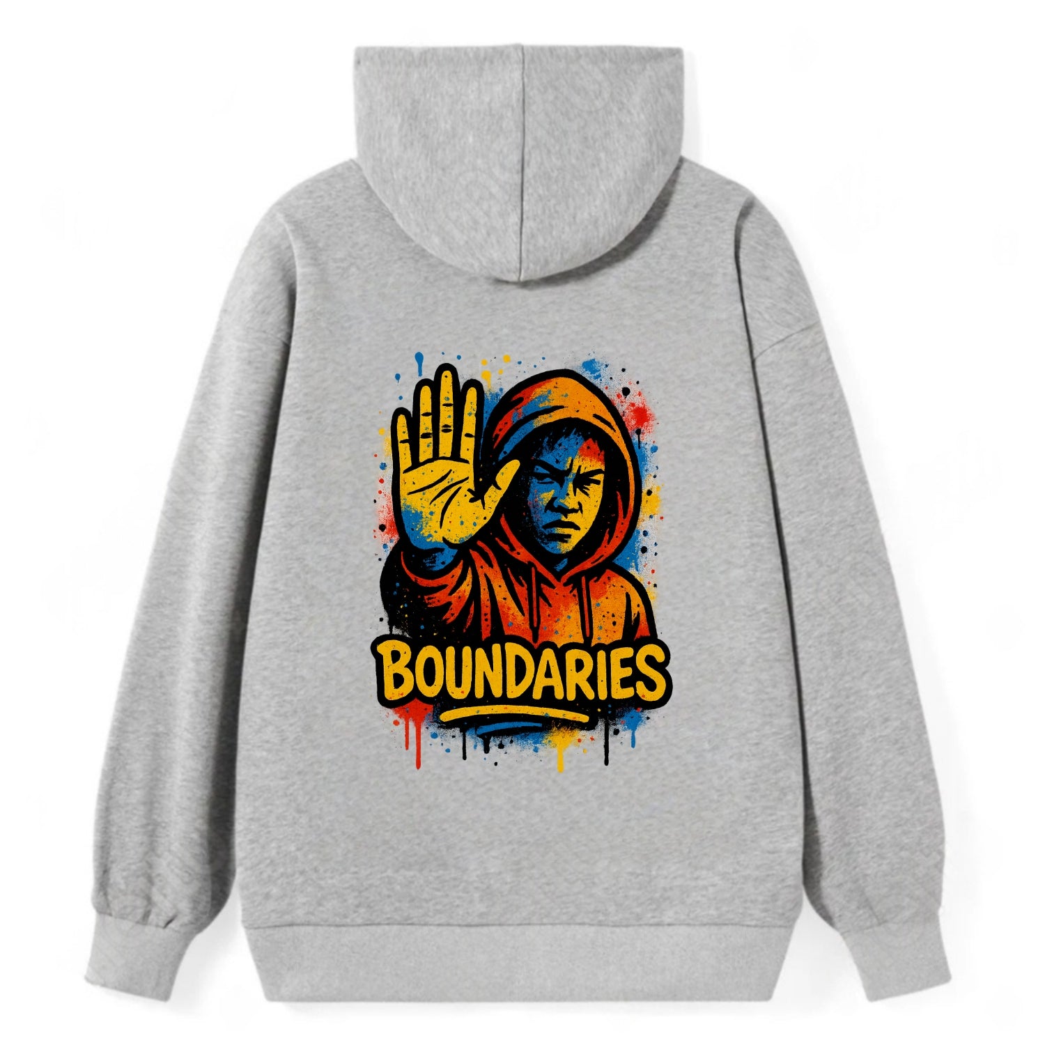 Person holding up hand in "stop" gesture - setting boundaries concept, - Classic Pullover Hoodie - Grey