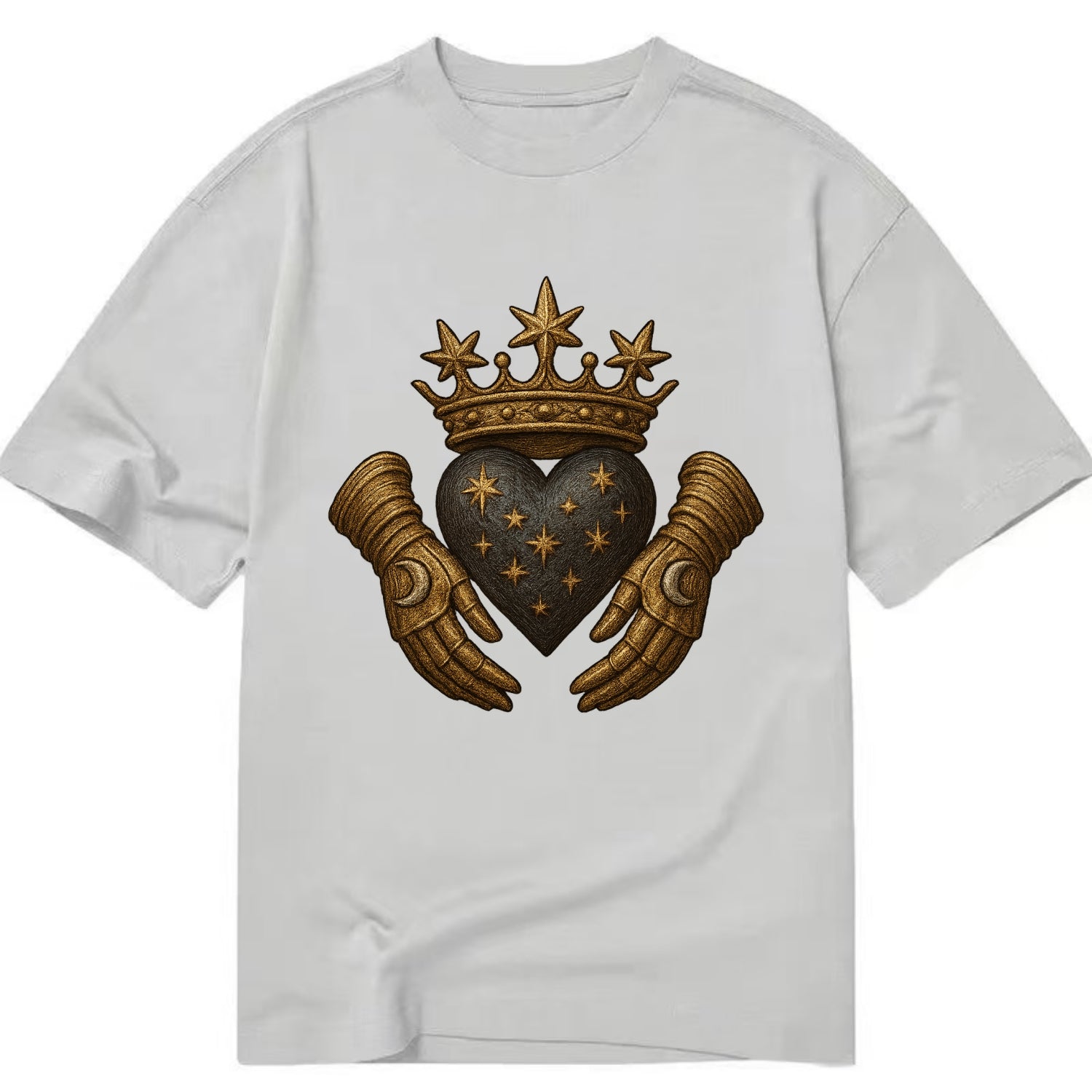 Ice crystal crown framing a frosted heart with fur-trimmed winter hands embracing - Classic T-shirt - Grey