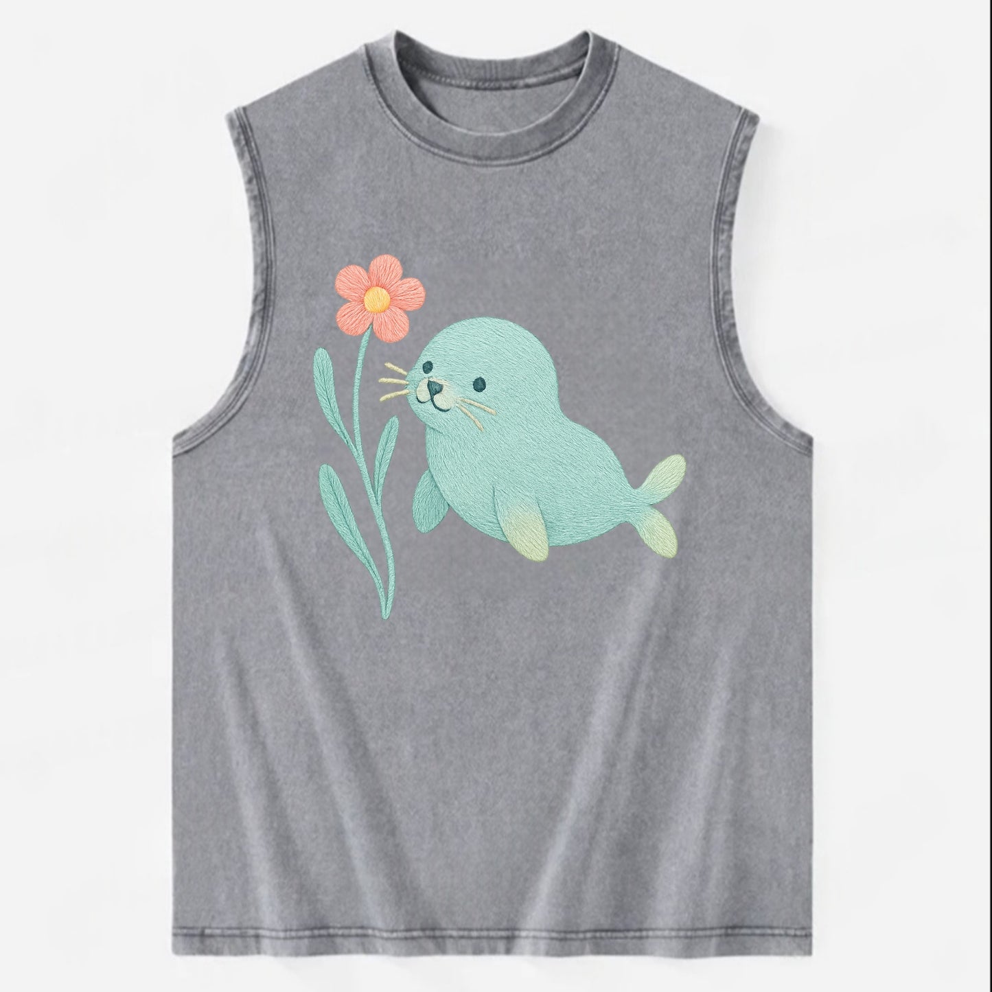 Mint Seal Pup - Vintage Washed Tank - Grey
