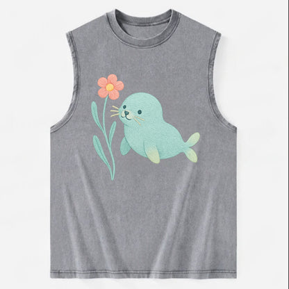 Mint Seal Pup - Vintage Washed Tank - Grey