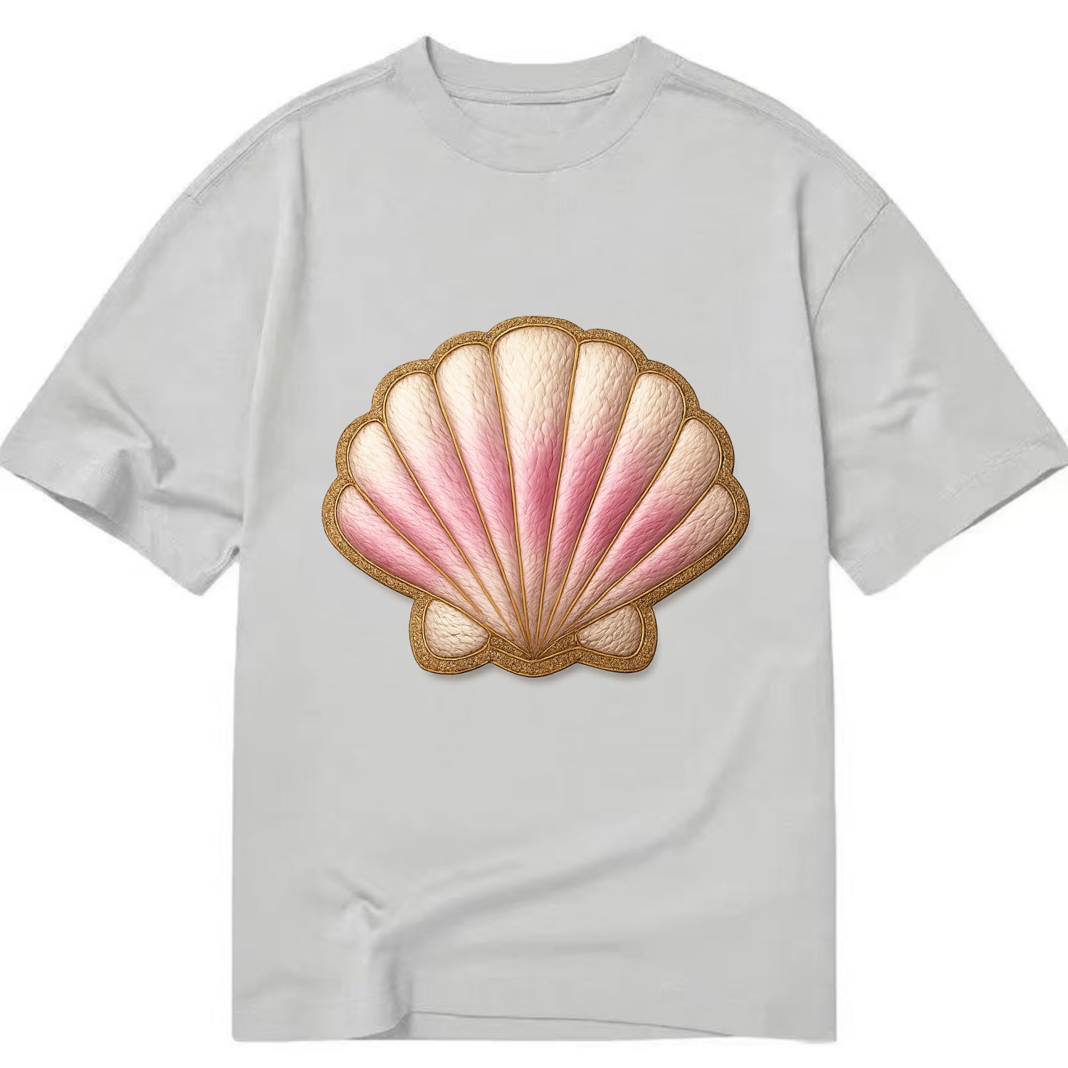 SEASHELL SCALLOP - scallop shell in cream and pink , beach - Classic T-shirt - Grey